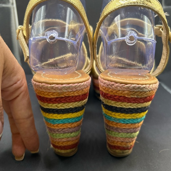 Kate Spade Lindsay Rainbow Wedge Gold Espadrille Sandal - Picture 5 of 7